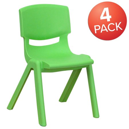 Flash Furniture Green Plastic Stackable School Chair with 12'' Seat Height, PK4 4-YU-YCX4-001-GREEN-GG